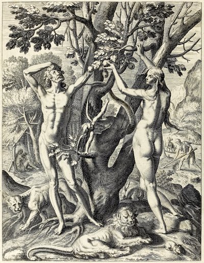 Adam und Eva im Garten Eden von Theodore de Bry